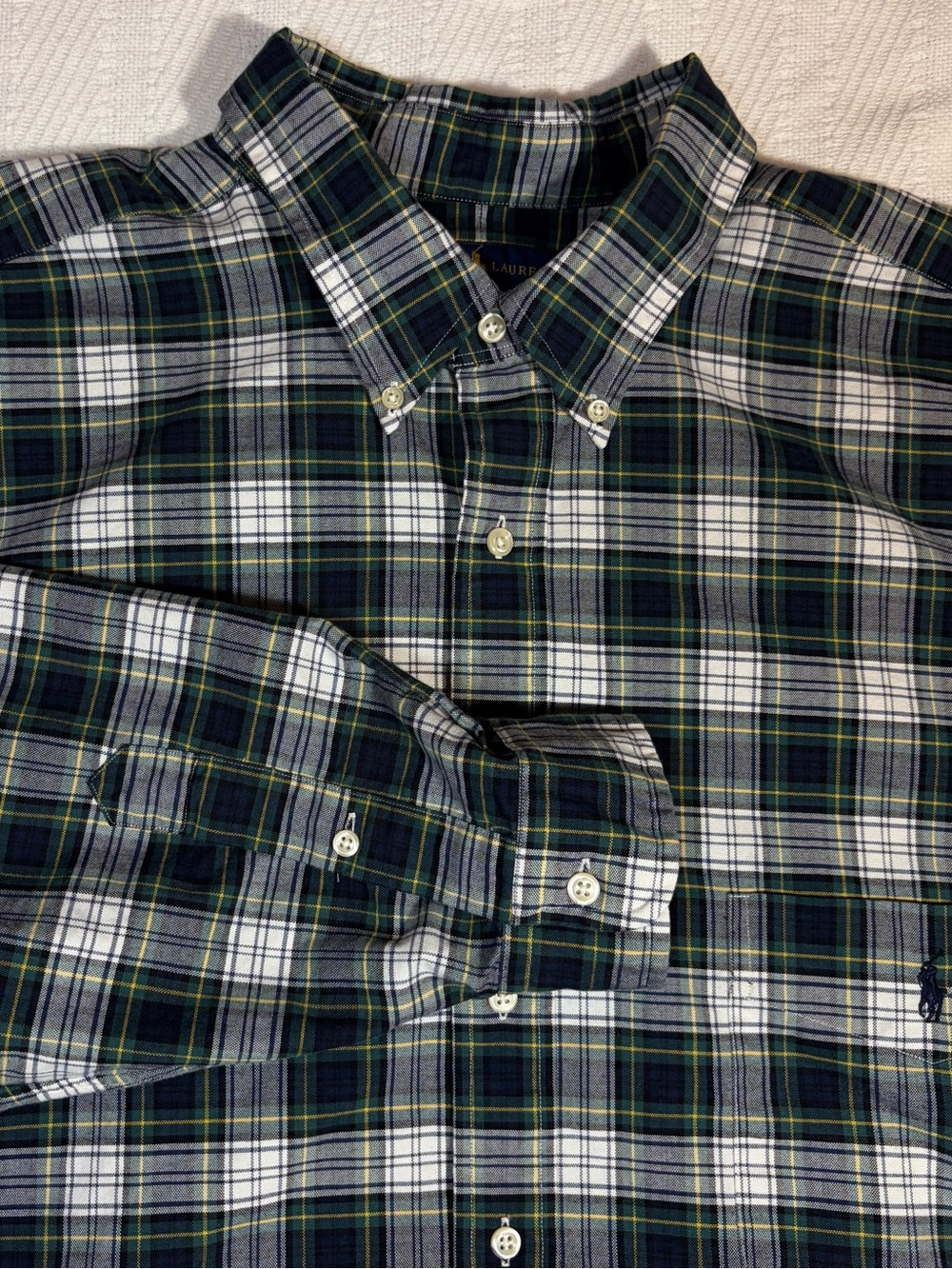 Ralph Lauren Shirt Mens 3XLT Tall Navy Blue Green Plaid Long Sleeve Button Down